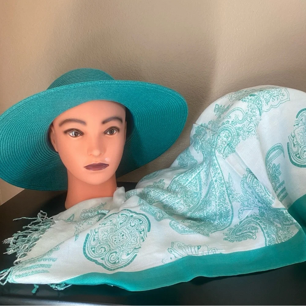 Bijoux Terner Teal Hat and Paisley Scarf Set